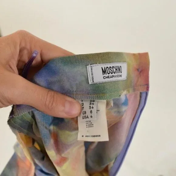 Moschino Skirt 4 Floral Tie Dye Pleated Flare Belt Luxury Painting Multicolor - Picture 7 of 13